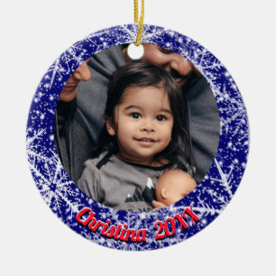 Schneeflocken, Name, Jahreszahl #, 2 Fotos Keramik Ornament