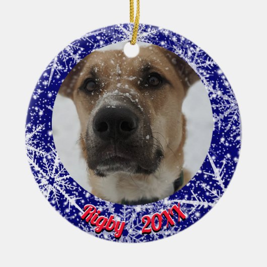 Schneeflocken, Name, Jahreszahl #, 2 Fotos Keramik Ornament (Vorne)