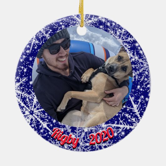 Schneeflocken, Name, Jahreszahl #, 2 Fotos Keramik Ornament (Hinten)