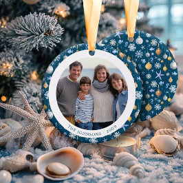 Schneeflocken & Nautical Family Weihnachten Foto Keramik Ornament