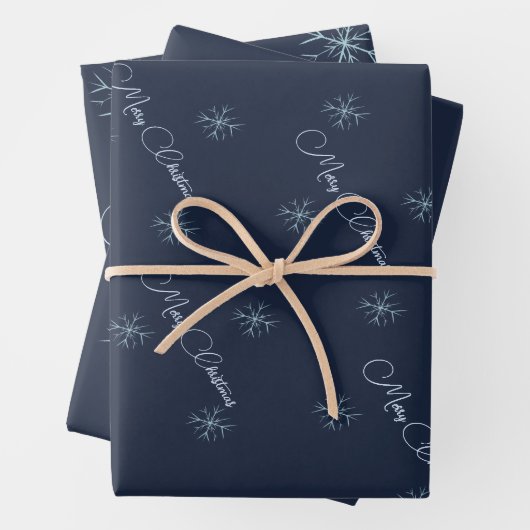 Schneeflocken | Navy Blue | Frohe Weihnachten Geschenkpapier Set (Beispiel)