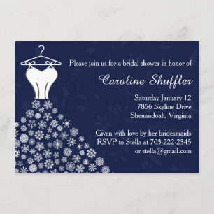 Schneeflocken Navy Blue Wedding Dress Brautparty Einladung