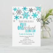 Schneeflocken ONEderland Geburtstag Einladung-Aqua Einladung (Stehend Vorderseite)