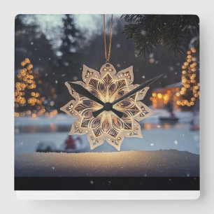 Schneeflocken-Ornament Winter-Wanduhr Quadratische Wanduhr