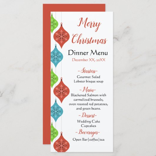 Schneeflocken Ornamente Party Menükarte (Vorne/Hinten)