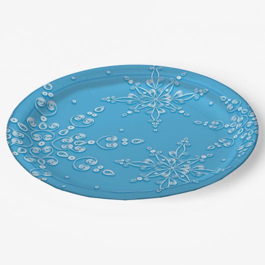 Schneeflocken Pappteller (Schrägansicht)