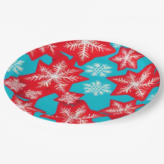 Schneeflocken Pappteller (Schrägansicht)