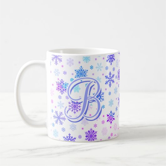 Schneeflocken Pastellfarben Rosa und Blau Elegant  Kaffeetasse (Links)