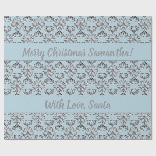Schneeflocken Pattern Blau Silver Grau Weihnachten Geschenkpapier (Flach)