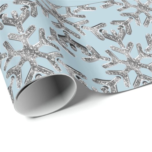 Schneeflocken Pattern Blau Silver Grau Weihnachten Geschenkpapier (Rolleneckpunkt)