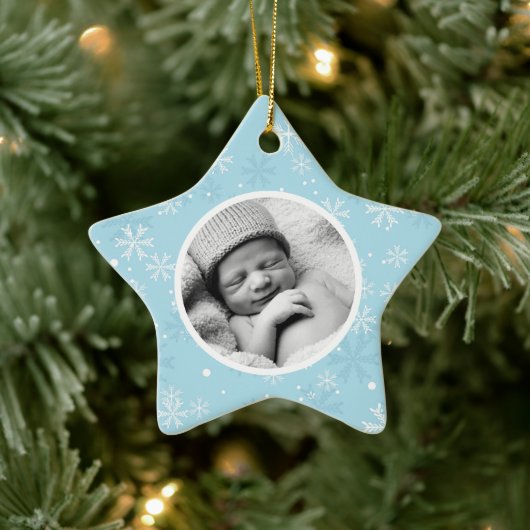 Schneeflocken Pattern Foto Weihnachten Keramikornament (Baum)