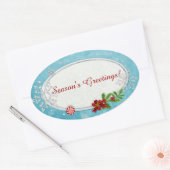 Schneeflocken & Peppermint Urlaub PERSONALISIERT Ovaler Aufkleber (Umschlag)