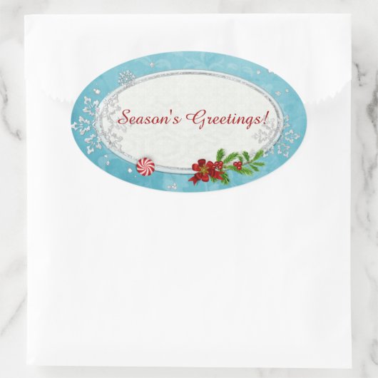 Schneeflocken & Peppermint Urlaub PERSONALISIERT Ovaler Aufkleber (Tasche)