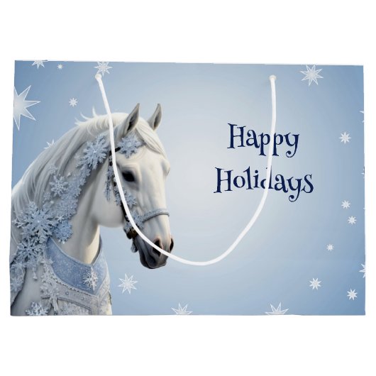 Schneeflocken Pferd Weihnachten Weihnachtsgeschenk Große Geschenktüte (Rückseite)