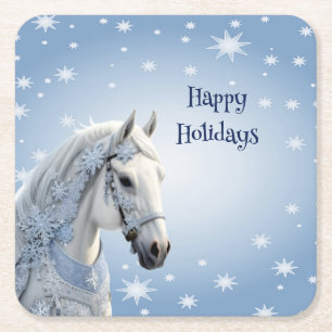 Schneeflocken Pferdesport Weihnachtsbuch Untersetz Rechteckiger Pappuntersetzer