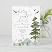 Schneeflocken Pinienbäume Kalt im Freien Kinderdus Einladung (Stehend Vorderseite)