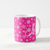 Schneeflocken Pink Hot Pink Moderne Chic Monogram Kaffeetasse (VorderseiteRechts)