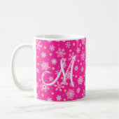 Schneeflocken Pink Hot Pink Moderne Chic Monogram Kaffeetasse (Links)