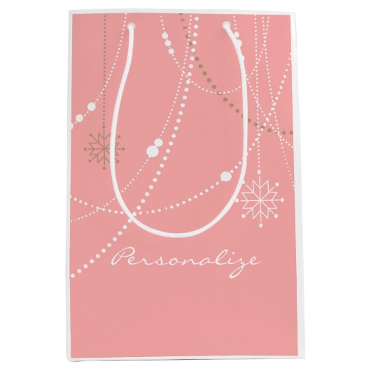 Schneeflocken pink Mitte des Jahrhunderts niedlich Mittlere Geschenktüte (Vorderseite)