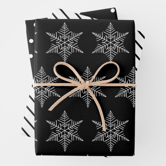 Schneeflocken Polka Punkte und Streifen schwarz-we Geschenkpapier Set (Beispiel)