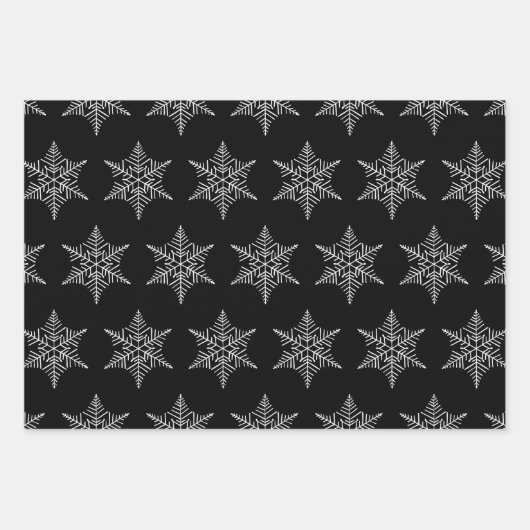 Schneeflocken Polka Punkte und Streifen schwarz-we Geschenkpapier Set (Vorderseite)