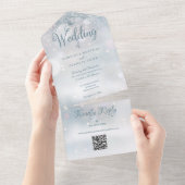 Schneeflocken QR-Code Monogram Winter Wedding All In One Einladung (Abreißen)