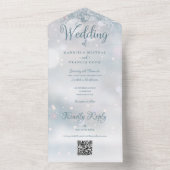 Schneeflocken QR-Code Monogram Winter Wedding All In One Einladung (Innen Boden)