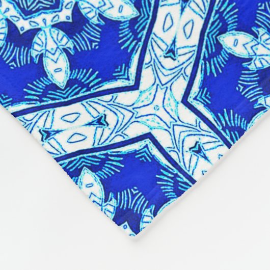 Schneeflocken Quit Pattern - Kobalt Blau und Weiß Fleecedecke (Ecke)