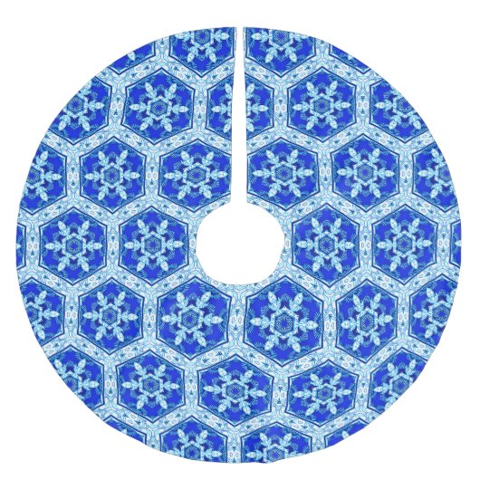 Schneeflocken Quit Pattern - Kobalt Blau und Weiß Polyester Weihnachtsbaumdecke (Vorderseite)