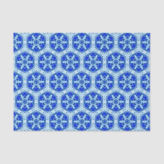 Schneeflocken Quit Pattern - Kobalt Blau und Weiß Seidenpapier (Vorderseite)