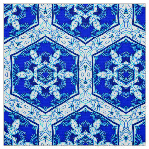 Schneeflocken Quit Pattern - Kobalt Blau und Weiß Stoff