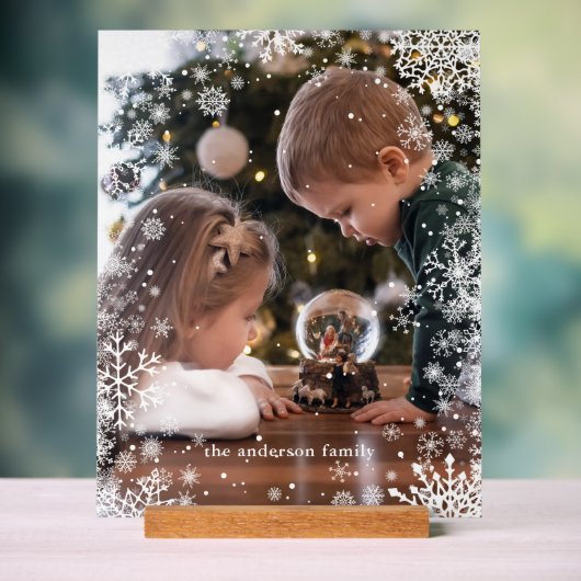 Schneeflocken Rahmen Personalisiertes Foto Acrylschild (Neutral)
