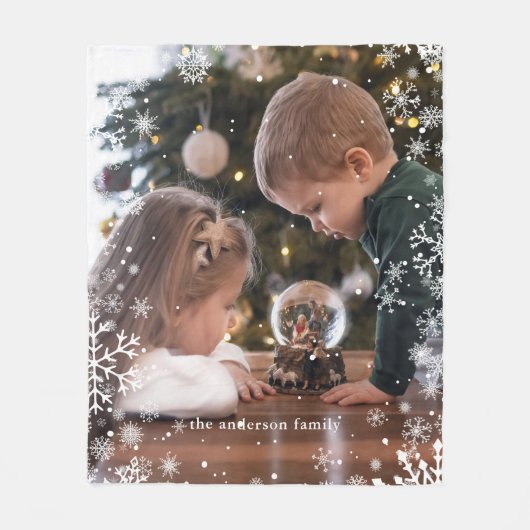 Schneeflocken Rahmen Personalisiertes Foto Fleecedecke (Vorderseite)