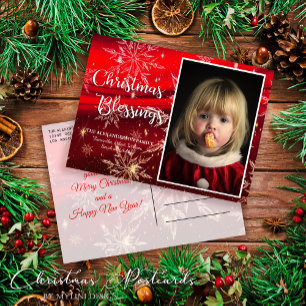 Schneeflocken Red Christmas Segen Familienbild Feiertagspostkarte