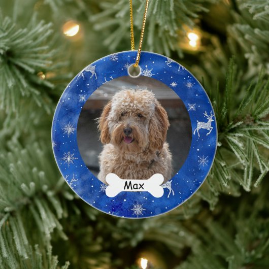 Schneeflocken Rentier Custom Pet Puppy Foto Keramik Ornament (Baum)