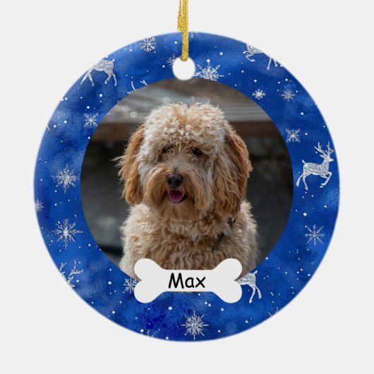 Schneeflocken Rentier Custom Pet Puppy Foto Keramik Ornament (Hinten)