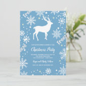 Schneeflocken Rentierblauer Weihnachten Einladung (Stehend Vorderseite)