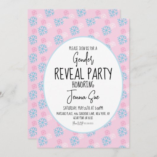 Schneeflocken Rosa Blaues Geschlecht offenbart Win Einladung (Vorne/Hinten)
