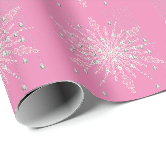 Schneeflocken rosa Diamant funkeln eleganter Winte Geschenkpapier (Rolleneckpunkt)