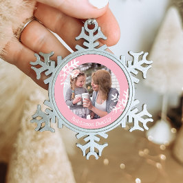 Schneeflocken Rosa Foto Mit Monogramm Zinn-Ornament