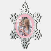Schneeflocken Rosa Foto Mit Monogramm Zinn-Ornament (Rechts)