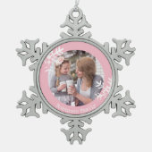 Schneeflocken Rosa Foto Mit Monogramm Zinn-Ornament (Vorderseite)