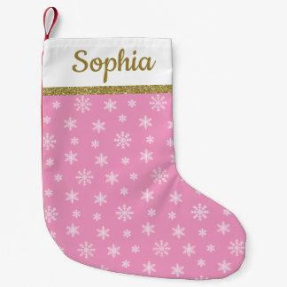 Schneeflocken Rosa Muster personalisierte Bezeichn Kleiner Weihnachtsstrumpf