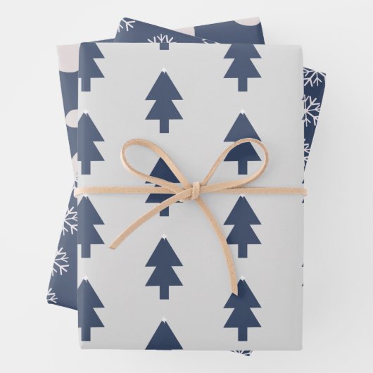 Schneeflocken Rosa Navy Weihnachtsbaum Schneeflock Geschenkpapier Set (Beispiel)
