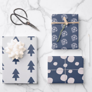 Schneeflocken Rosa Navy Weihnachtsbaum Schneeflock Geschenkpapier Set