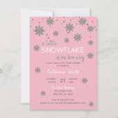 Schneeflocken Rosa Silbergraue BABY-DUSCHE | Girl Einladung (Vorderseite)