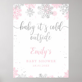 Schneeflocken Rosa Silver Baby Dusche Begrüßungsze Poster