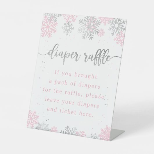 Schneeflocken Rosa Silver Diaper Raffle Baby Dusch Sockelschild (Vorderseite)