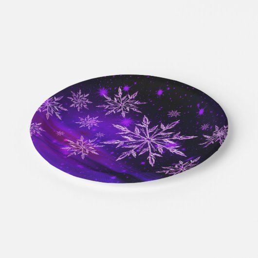 Schneeflocken rosa und lila Winterschneeflocke Pappteller (Schrägansicht)