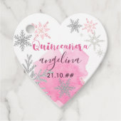 Schneeflocken Rosa und Silver Quinceanera Geschenkanhänger (Vorderseite)